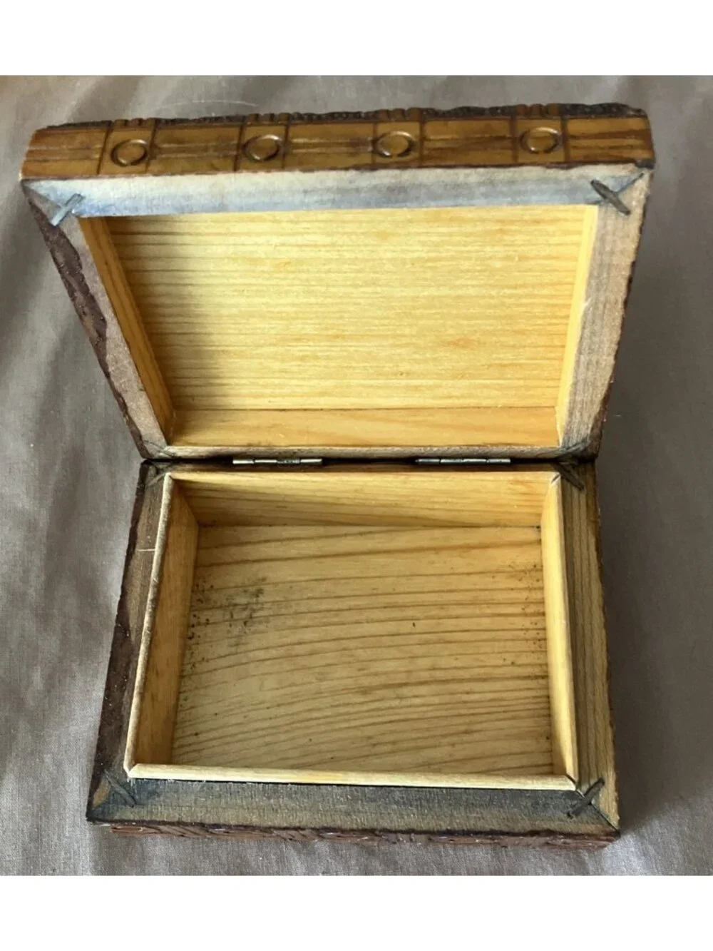 Trinket Box Carved Wooden With Hinged Lid 4'' X 3 1/4” X 1 1/2”